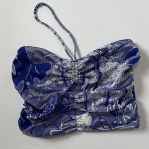 Zara Jacquard Halter Cut Out Tropical Crop Top Sz Small